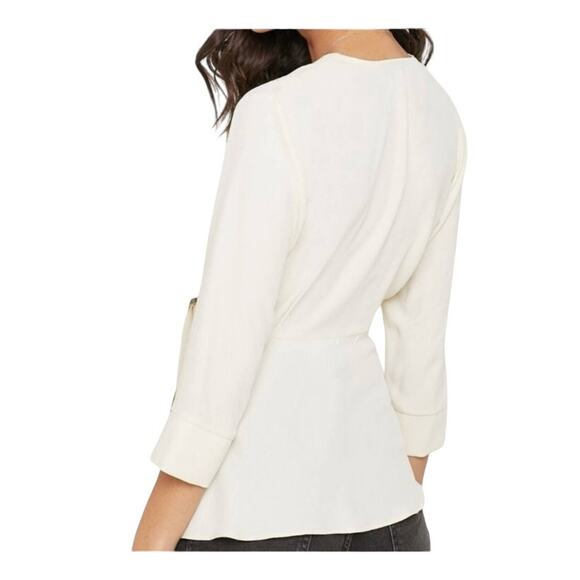 Topshop Wrap Belted Cream Blouse size 6 NWT - Picture 3 of 13